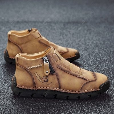 Casual Men's Shoes Trendy Low-cut Boots Large Size Round Toe Microfiber Shoes